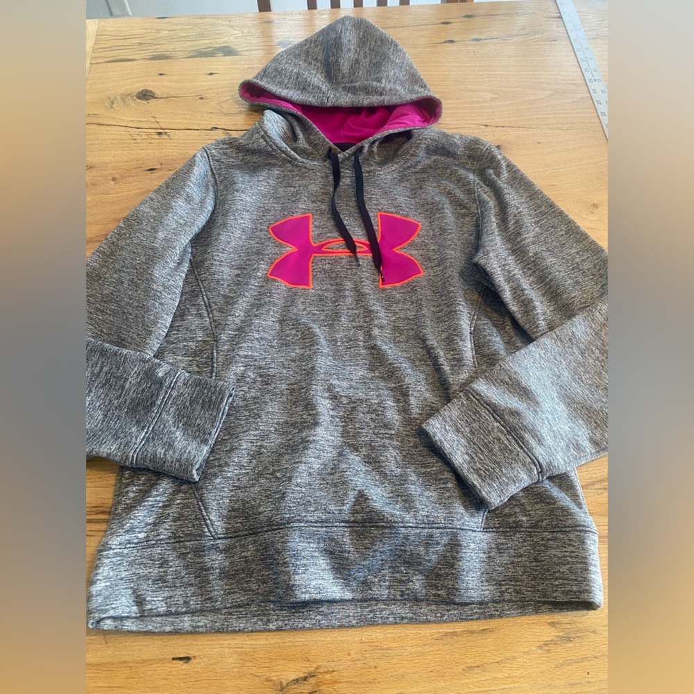 Under Armour Gray and Pink Hoodie Women’s Medium Preloved